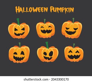 Set of the halloween pumpkin. Vector illustration, Set pumpkin on grey background. Orange pumpkin with smile for your design for the holidays.