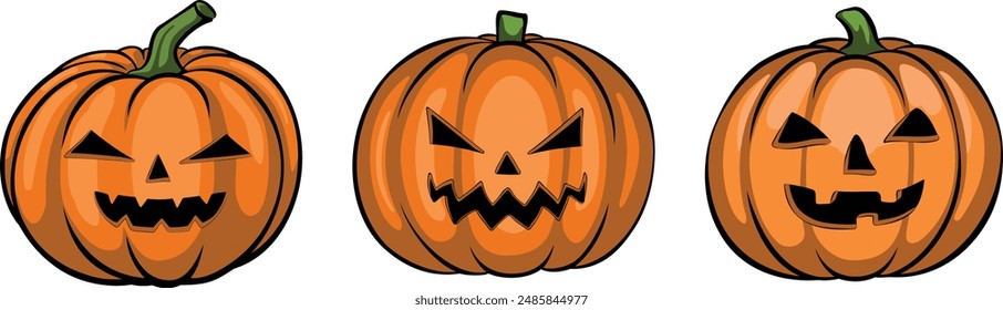 Set of Halloween pumpkin vectors