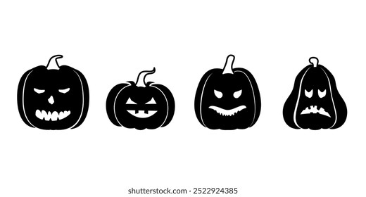 Set of Halloween Pumpkins. Black set scary spooky horror vector isolated on white background