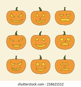 Set of Halloween pumpkins. Can be used as icons, stickers.