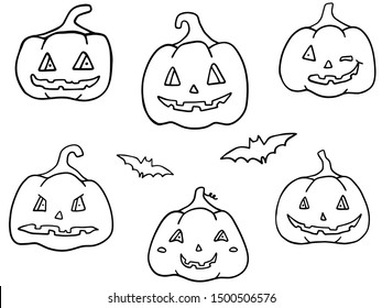 Set Halloween pumpkins  Cute hand drawing  outlines childish sketches in vector  