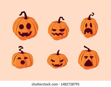 set of halloween pumpkins decoration