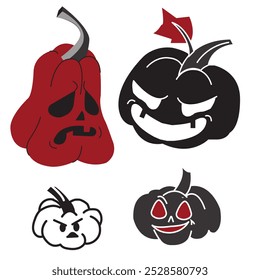 Set of Halloween pumpkins with different emotions on cut out faces. Vector illustration isolated on white background.