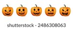 Set of Halloween Pumpkins with Different Expressions for icons and decorations isolated in white background. Vector illustration