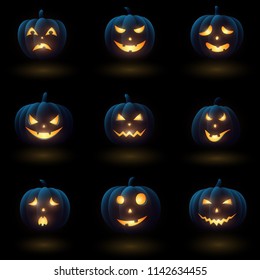 Set of Halloween pumpkins with different faces