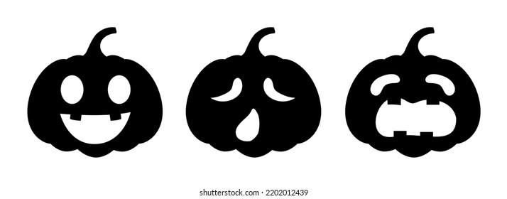 Set of halloween pumpkins, different faces on white background. silhouette pumpkin with smile for holiday Halloween.