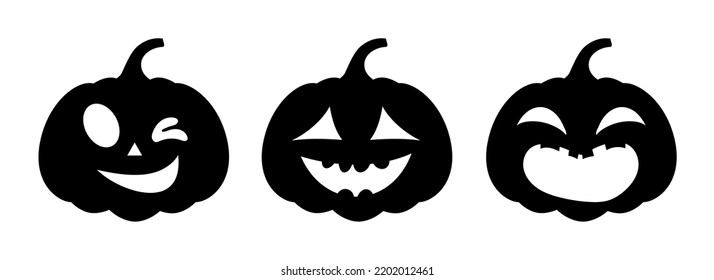 Set of halloween pumpkins, different faces on white background. silhouette pumpkin with smile for holiday Halloween.