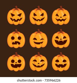 Set of Halloween pumpkins face, funny face for Halloween emoticons, Vector illustration.