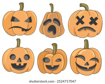 set halloween pumpkins face , pumpkin face , ghost halloween pumpkin