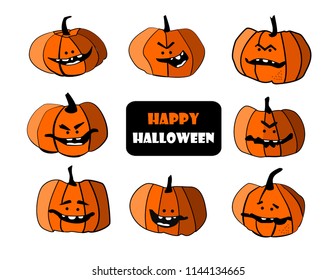 Set of halloween pumpkins. faces
