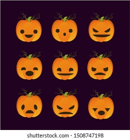 set of halloween pumpkins, flat illustration 