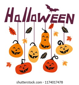 Set of halloween pumpkins, funny faces. Autumn holidays. Vector illustration EPS10.