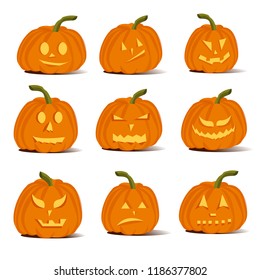 Set of halloween pumpkins, funny faces. Autumn . Vector illustration