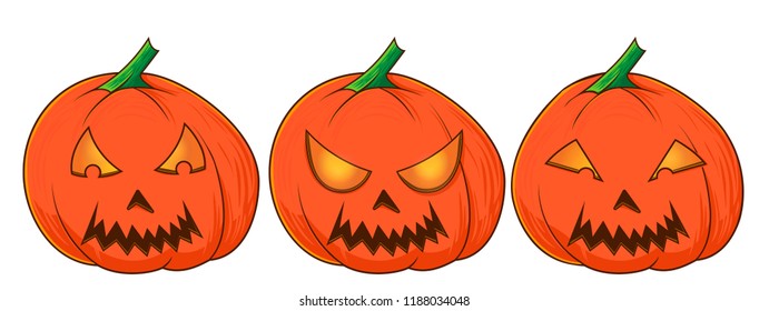 Set of halloween pumpkins, funny faces. Autumn holidays. Vector illustration EPS10.