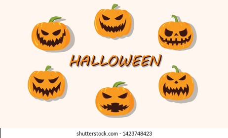 Set of halloween pumpkins, funny faces.