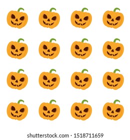 Set of halloween pumpkins, funny faces. Autumn holidays. Cartoon style, flat vector illustration.Vector illustration in a flat style.