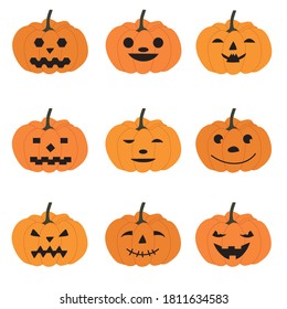 Set of halloween pumpkins, funny faces. Autumn holidays. Vector illustration