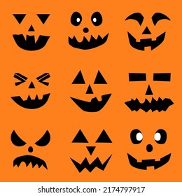 Set of Halloween pumpkins, funny faces.