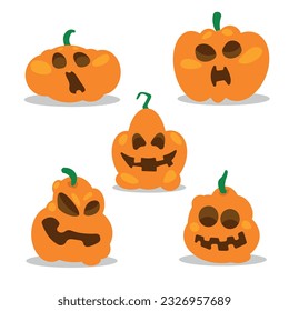 Set of Halloween pumpkins, funny faces. Autumn holidays. vector