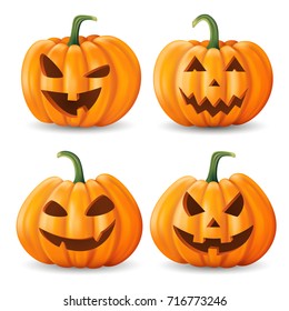 Set of halloween pumpkins, funny faces. Autumn holidays. Vector illustration EPS10.