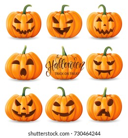 Set of halloween pumpkins, funny faces. Autumn holidays. Vector illustration EPS10.