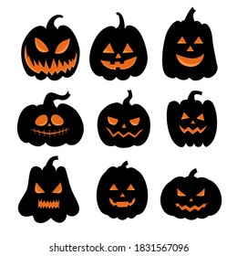 Set of Halloween Pumpkins, Hand drawn Halloween Pumpkins with different faces.