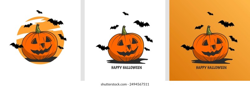 Set of halloween pumpkins illustration with isolated background. Happy halloween posters.