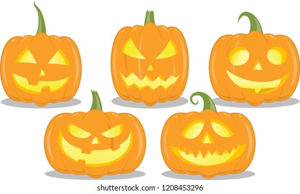 Set of halloween pumpkins isolated , funny, angry faces