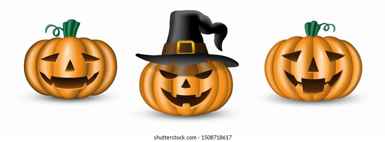 Set of halloween pumpkins isolated on white background. Vector illustration
