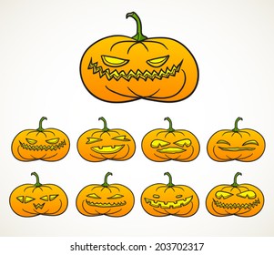 Set of Halloween pumpkins isolated on white.