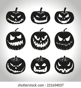 Set of Halloween pumpkins isolated on white