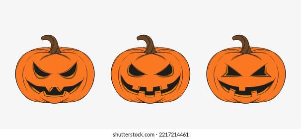 Set of halloween pumpkins isolated on white background.	