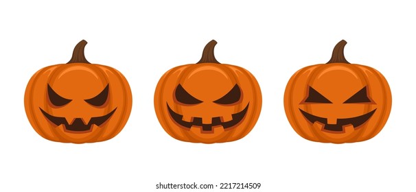 Set of halloween pumpkins isolated on white background.	