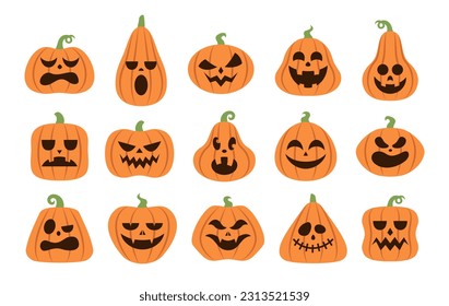 Set of halloween pumpkins isolated on white background