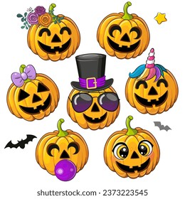 Set of Halloween Pumpkins isolated on a white background