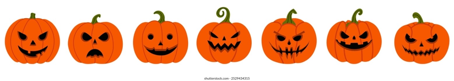 Conjunto de abóboras de Halloween isoladas em fundo transparente