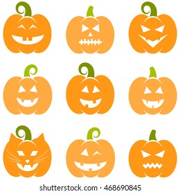 Set of Halloween pumpkins isolated on white