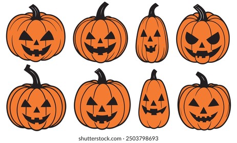 Conjunto de calabazas de halloween aisladas de fondo blanco, Ilustración vectorial