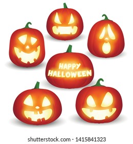 Set of Halloween pumpkins. Jack o lanterns with various expressions. Can be used for topics like celebration, mystery, decoration