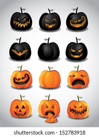 Set of Halloween pumpkins jack o lanterns. EPS 10 vector, grouped for easy editing. No open shapes or paths.