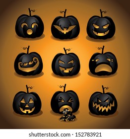 Set of Halloween pumpkins jack o lanterns. EPS 10 vector, grouped for easy editing. No open shapes or paths.