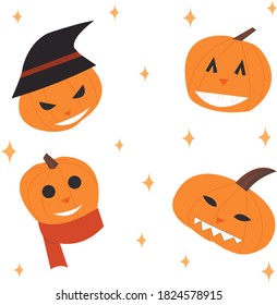 Set of halloween pumpkins with magic stars isolated on white background. Vector illustration for stickers, patches, design. Vector EPS 10
