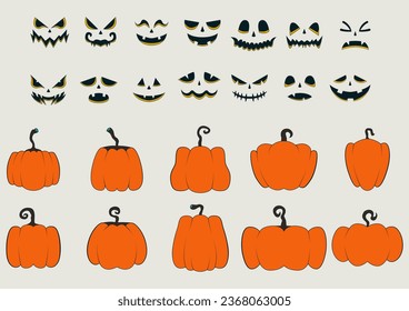 Set of Halloween pumpkins with many expression
