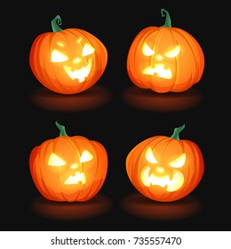 Set of Halloween pumpkins on a black background