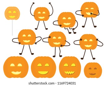 Set of Halloween Pumpkins on white background - different poses