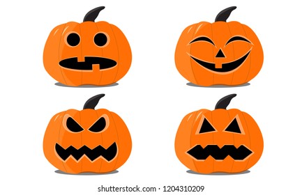 Set of Halloween pumpkins on the white background.