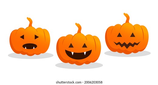 Ponga calabazas de Halloween en un fondo blanco. Calabaza naranja con sonrisa - símbolo de feliz fiesta de Halloween. Ilustración vectorial aislada en un fondo blanco para su diseño