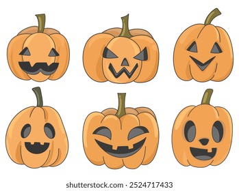 set of halloween pumpkins on white background
set halloween pumpkins face , pumpkin face , ghost halloween pumpkin