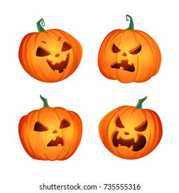 Set of Halloween pumpkins on white background