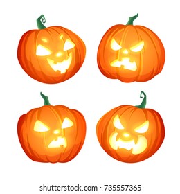 Set of Halloween pumpkins on white background